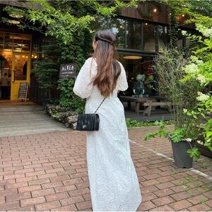 Zara cutworm embroidery summer midi dress puff sleeves